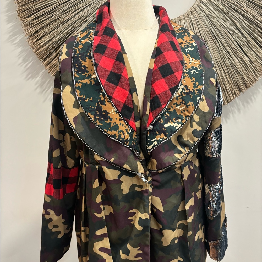 Asymmetrical Patchwork Camo Coat - image 1